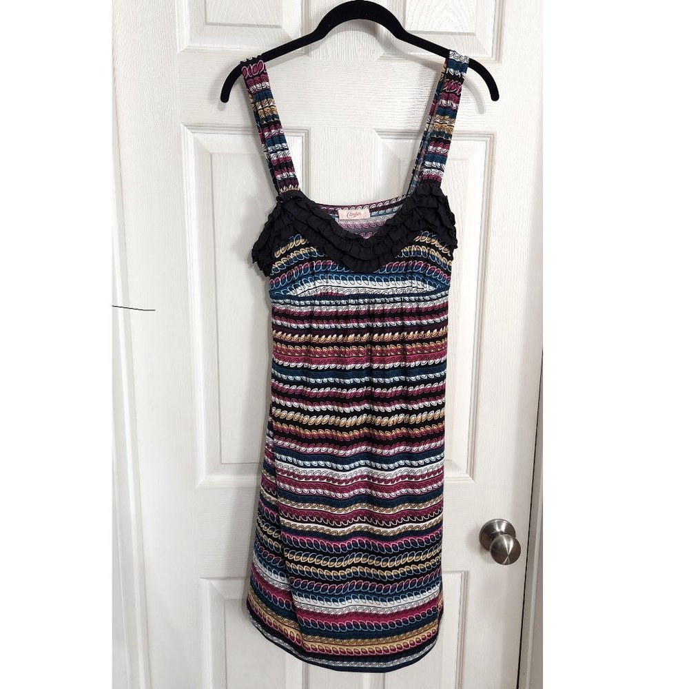 Multicolor striped cocktail dress ruffle neck